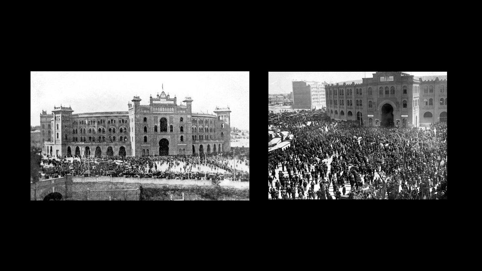 Como consecuencia del mal estado de la plaza, que celebraría algún festejo excepcional como el de la imagen, se reanudaron los trabajos de acondicionamiento en 1931