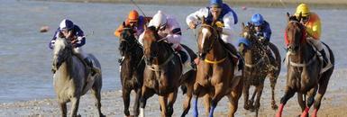 El podero de los caballos acompaa la puesta de sol en las playas de Sanlcar